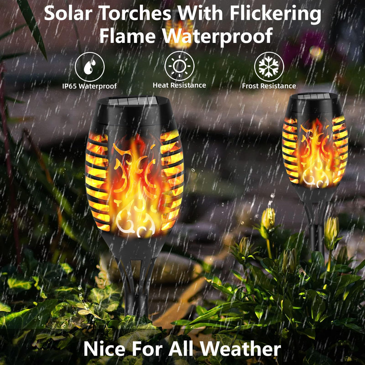 KOLYC Solar Flame Lights Outdoor 6-Pack | Flickering Flame LED Torches for Garden & Pathways