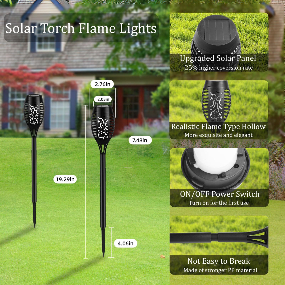 KOLYC Solar Flame Lights Outdoor 6-Pack | Flickering Flame LED Torches for Garden & Pathways