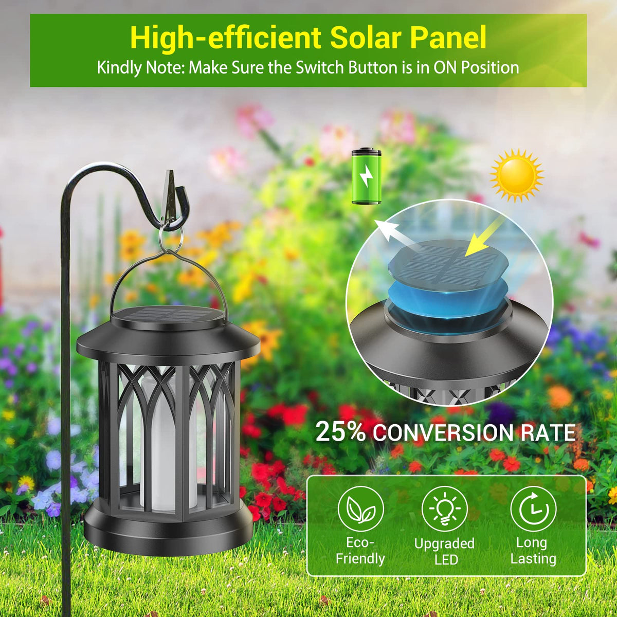 KOOPER Hanging Solar Lights Lantern Outdoor with Dancing Flame, IP65 Waterproof, 2 Pack