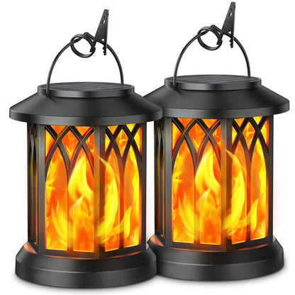 KOOPER Hanging Solar Lights Lantern Outdoor with Dancing Flame, IP65 Waterproof, 2 Pack