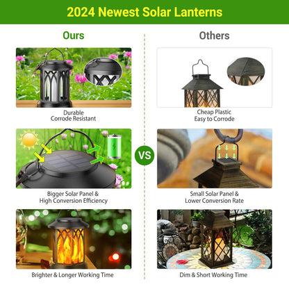 KOOPER Hanging Solar Lights Lantern Outdoor with Dancing Flame, IP65 Waterproof, 2 Pack