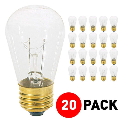 KOR 11S14/C 11W S14 Replacement Incandescent Bulbs — 2700K Warm White, Dimmable, E26, 20-Pack