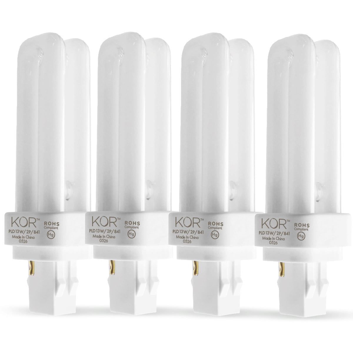 KOR 4-Pack 13W GX23-2 CFL Bulbs | 4100K Cool White Plug-In Replacement