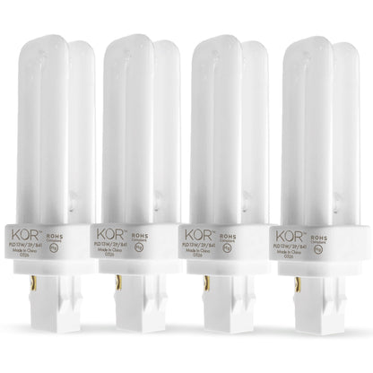 KOR 4-Pack 13W GX23-2 CFL Bulbs | 4100K Cool White Plug-In Replacement