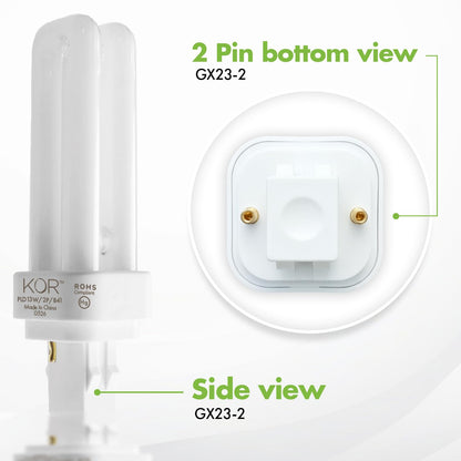 KOR 4-Pack 13W GX23-2 CFL Bulbs | 4100K Cool White Plug-In Replacement