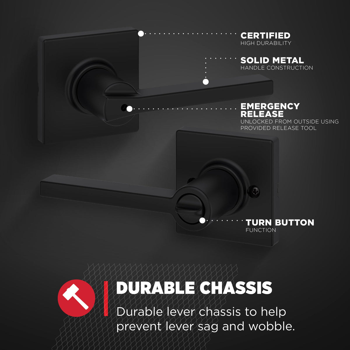 Kwikset Casey Interior Privacy Door Handle 4 Pack - Matte Black