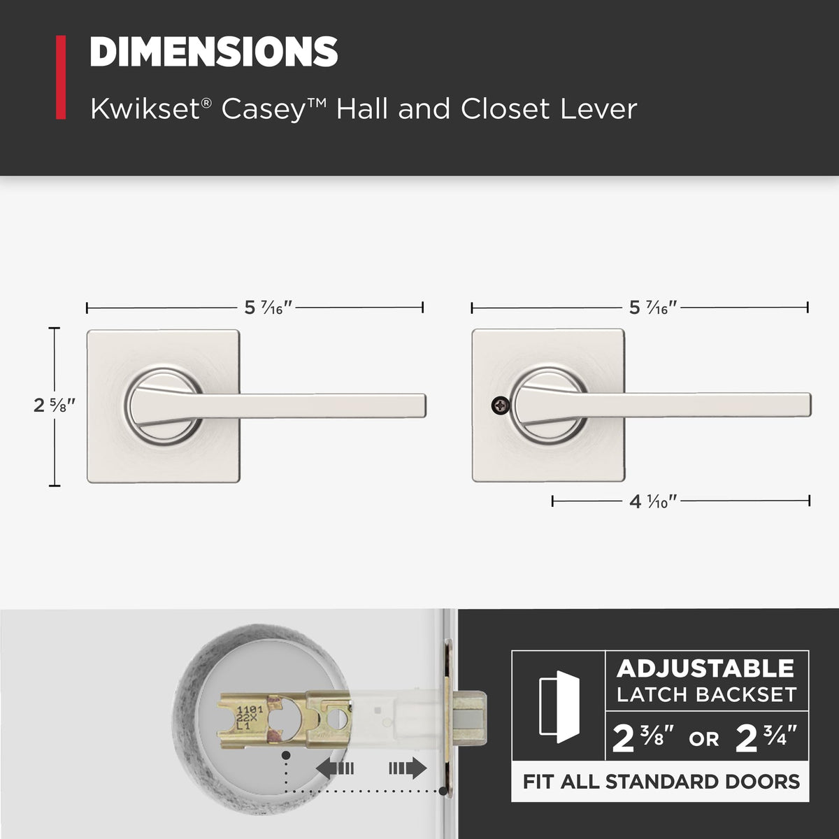 Kwikset Casey Interior Passage Lever – Satin Nickel with Microban Protection | Easy DIY Install