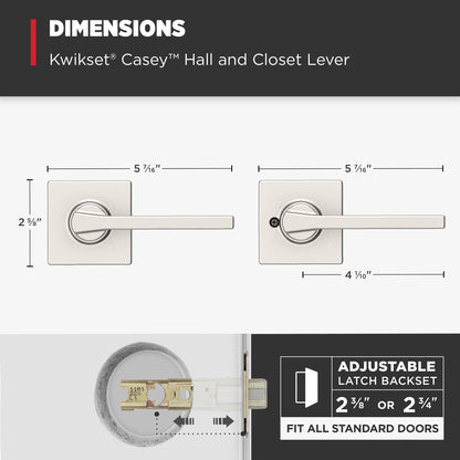 Kwikset Casey Interior Passage Lever – Satin Nickel with Microban Protection | Easy DIY Install