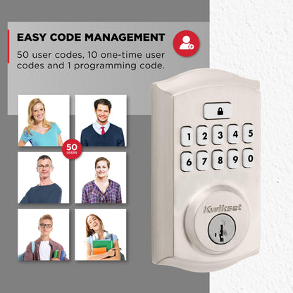 Kwikset SmartCode 260 Keyless Entry Deadbolt – Satin Nickel, Auto-Lock & 50 User Codes