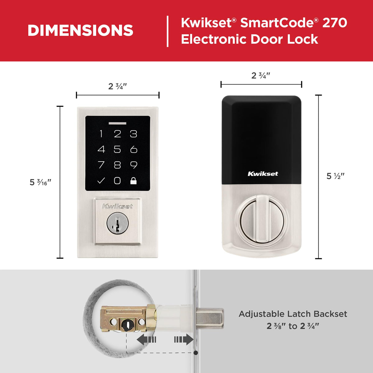 Kwikset SmartCode 270 Keyless Entry Deadbolt with Touchpad – Satin Nickel, Auto-Lock and 50 User Codes