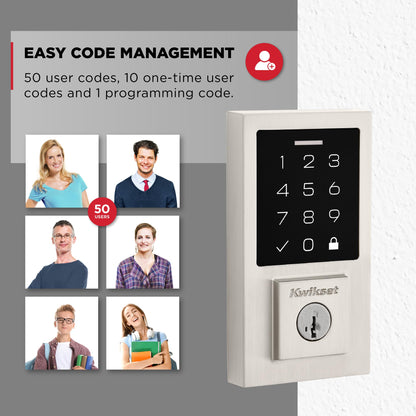Kwikset SmartCode 270 Keyless Entry Deadbolt with Touchpad – Satin Nickel, Auto-Lock and 50 User Codes