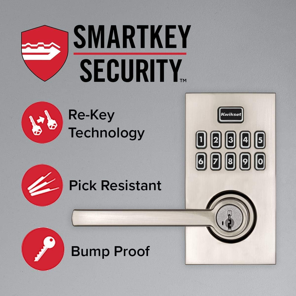Kwikset SmartCode 917 Keypad Lever with SmartKey Security – Satin Nickel