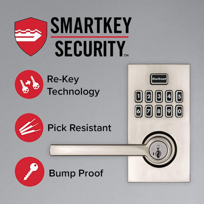 Kwikset SmartCode 917 Keypad Lever with SmartKey Security – Satin Nickel