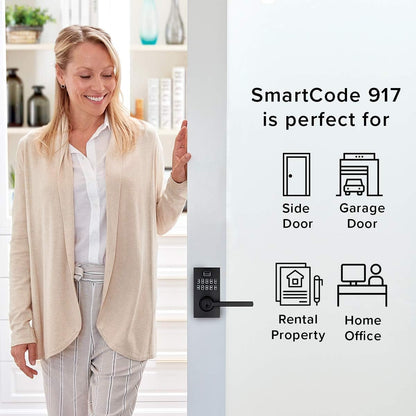Kwikset SmartCode 917 Keypad Lever with SmartKey Security – Satin Nickel