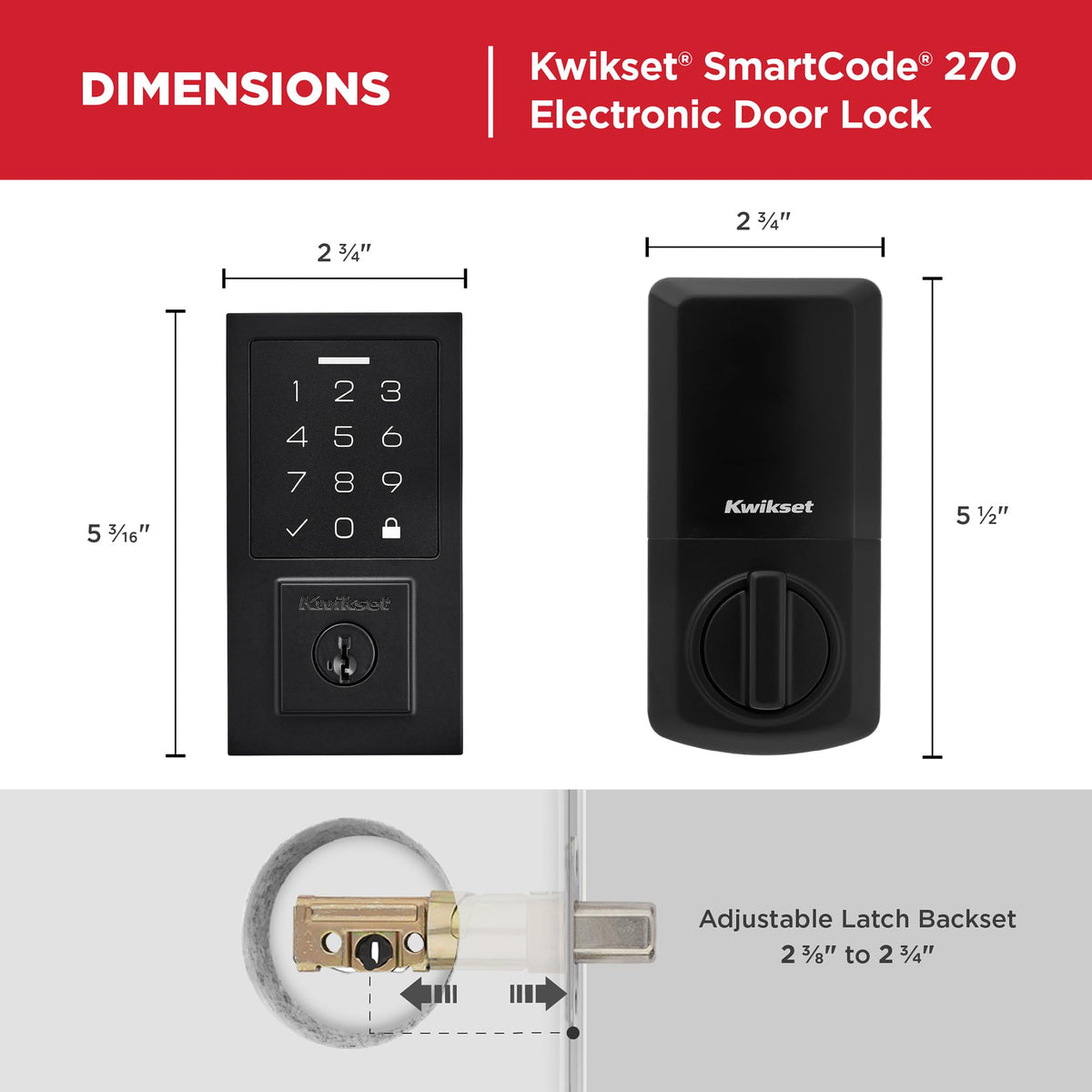 Kwikset SmartCode 270 Keyless Entry Deadbolt — Matte Black, Auto-Lock & Custom User Codes