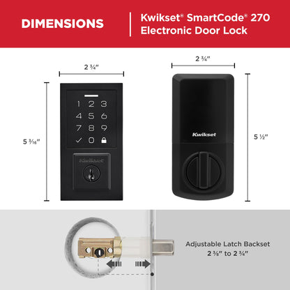 Kwikset SmartCode 270 Keyless Entry Deadbolt — Matte Black, Auto-Lock & Custom User Codes