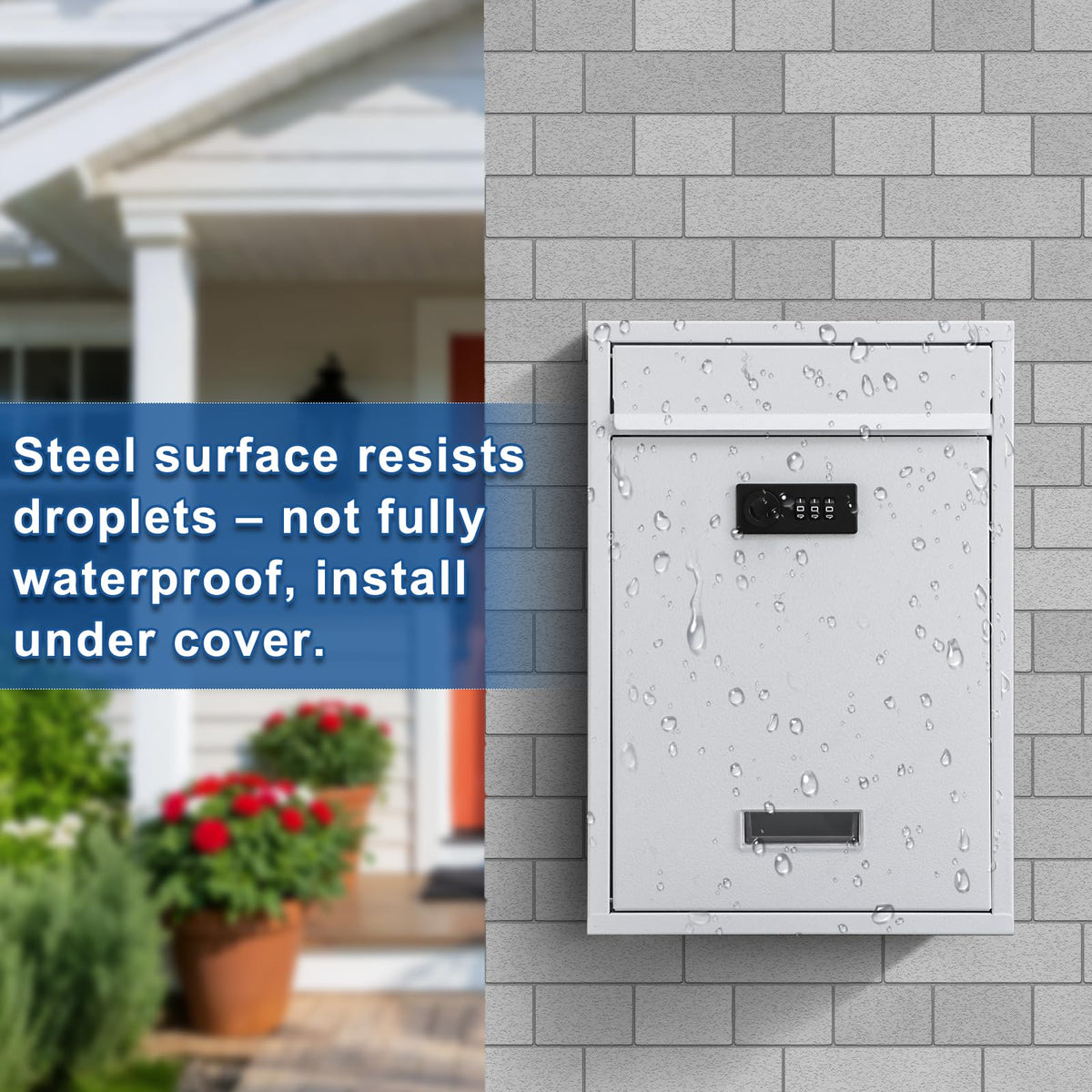 KYODOLED Locking Wall Mount Mailbox with 3-Digit Code – Weatherproof Steel, 12.4 x 8.54 x 3.35 in, White