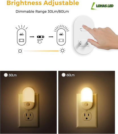 L LOHAS LED Motion Sensor Night Light 2-Pack – 3000K Warm White, Adjustable Brightness