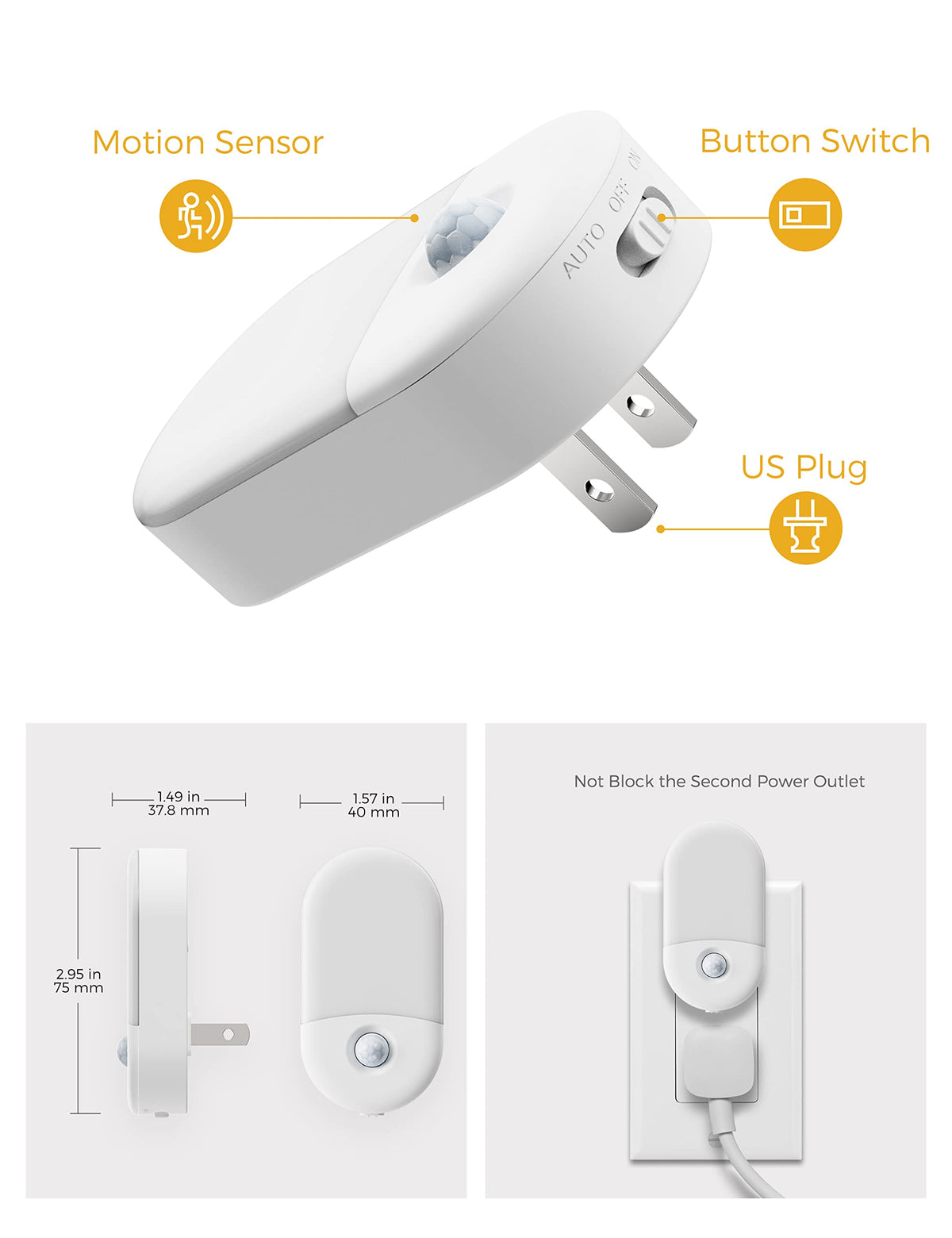 L LOHAS LED Motion Sensor Night Light 2-Pack – 3000K Warm White, Adjustable Brightness
