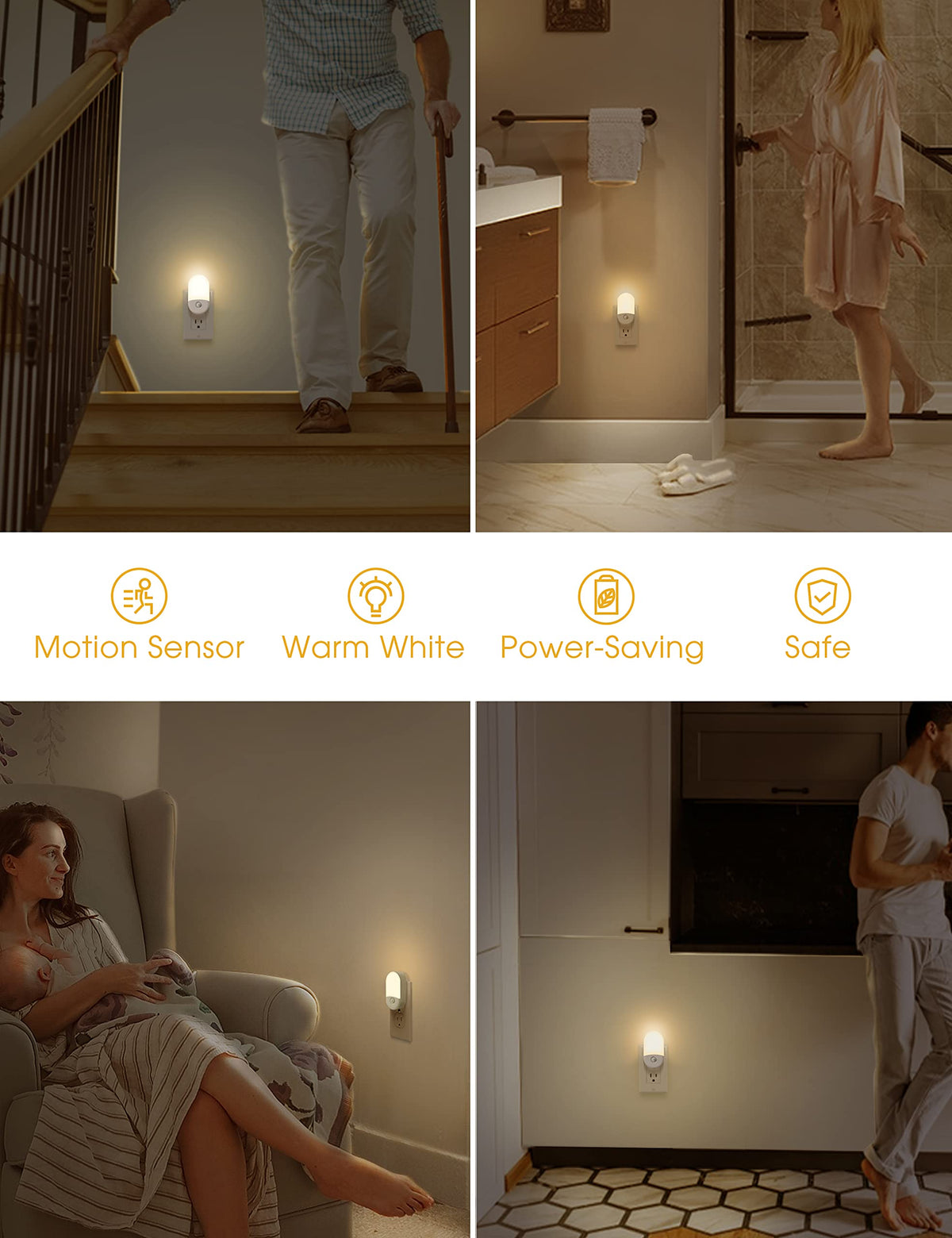 L LOHAS LED Motion Sensor Night Light 2-Pack – 3000K Warm White, Adjustable Brightness