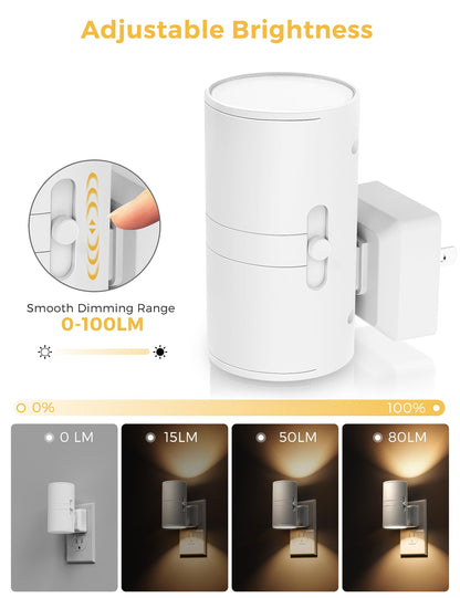 L LOHAS LED Night Light Plug-In – Dimmable 0-100LM, 3000K Soft White, Dusk-to-Dawn, 2 Pack