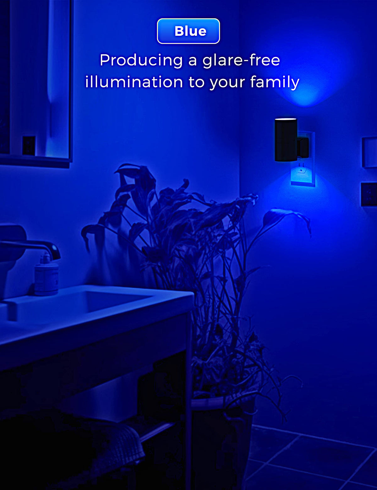 L LOHAS LED Blue Night Light 2-Pack | Dimmable, Dusk-to-Dawn Sensor, Wall Plug