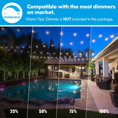 Lakumu 2-Pack 96FT Outdoor String Lights — 5000K Daylight LED, Dimmable & Linkable