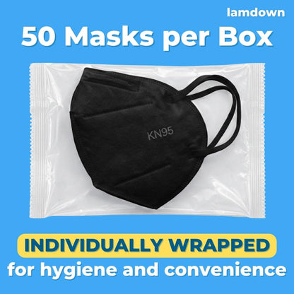 Lamdown 50-Pack KN95 Face Masks – Individually Wrapped, Black, 5-Layer Protection