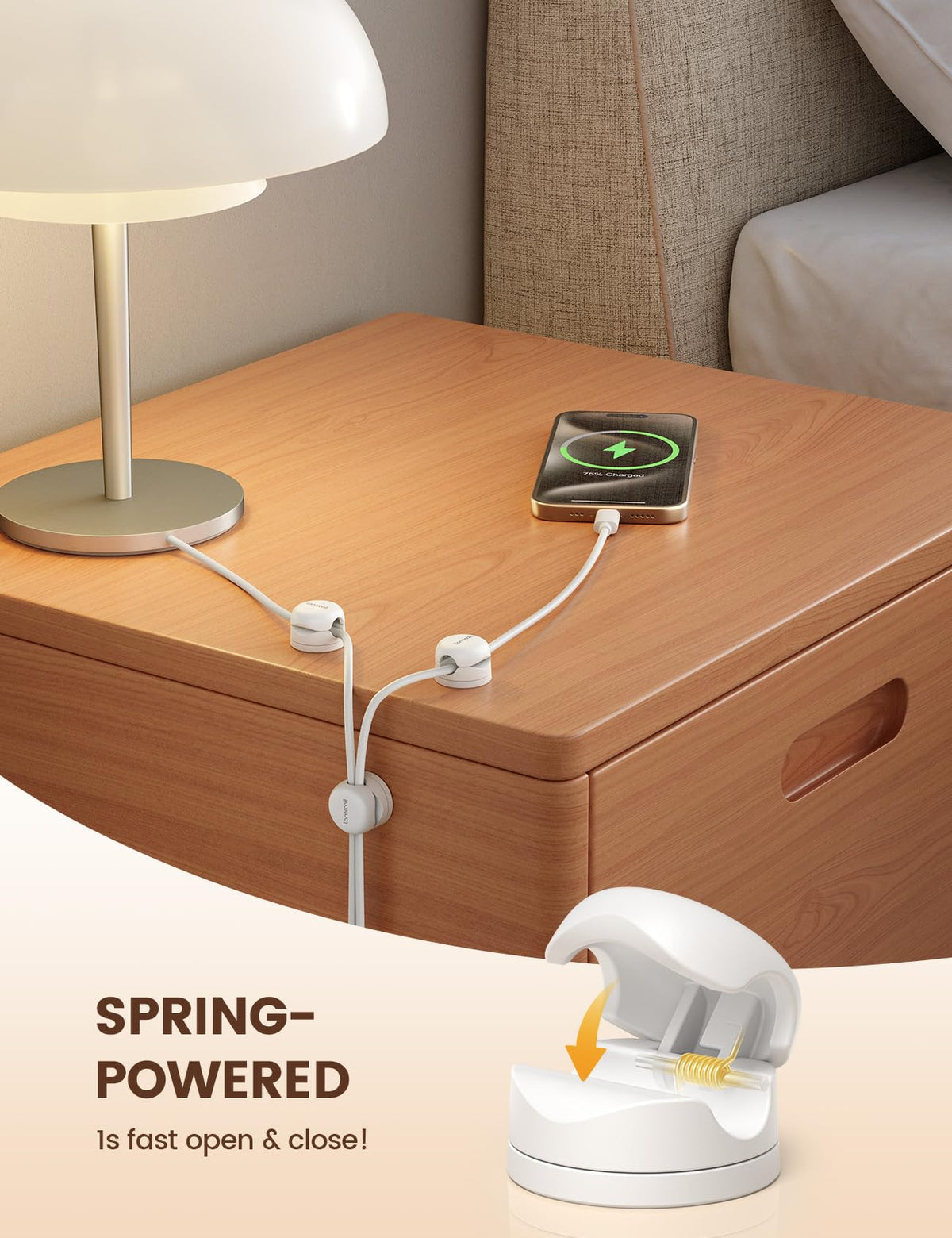 Lamicall 12-Pack Rotatable Cord Organizer – 360° Cable Clips for Desk & Nightstand