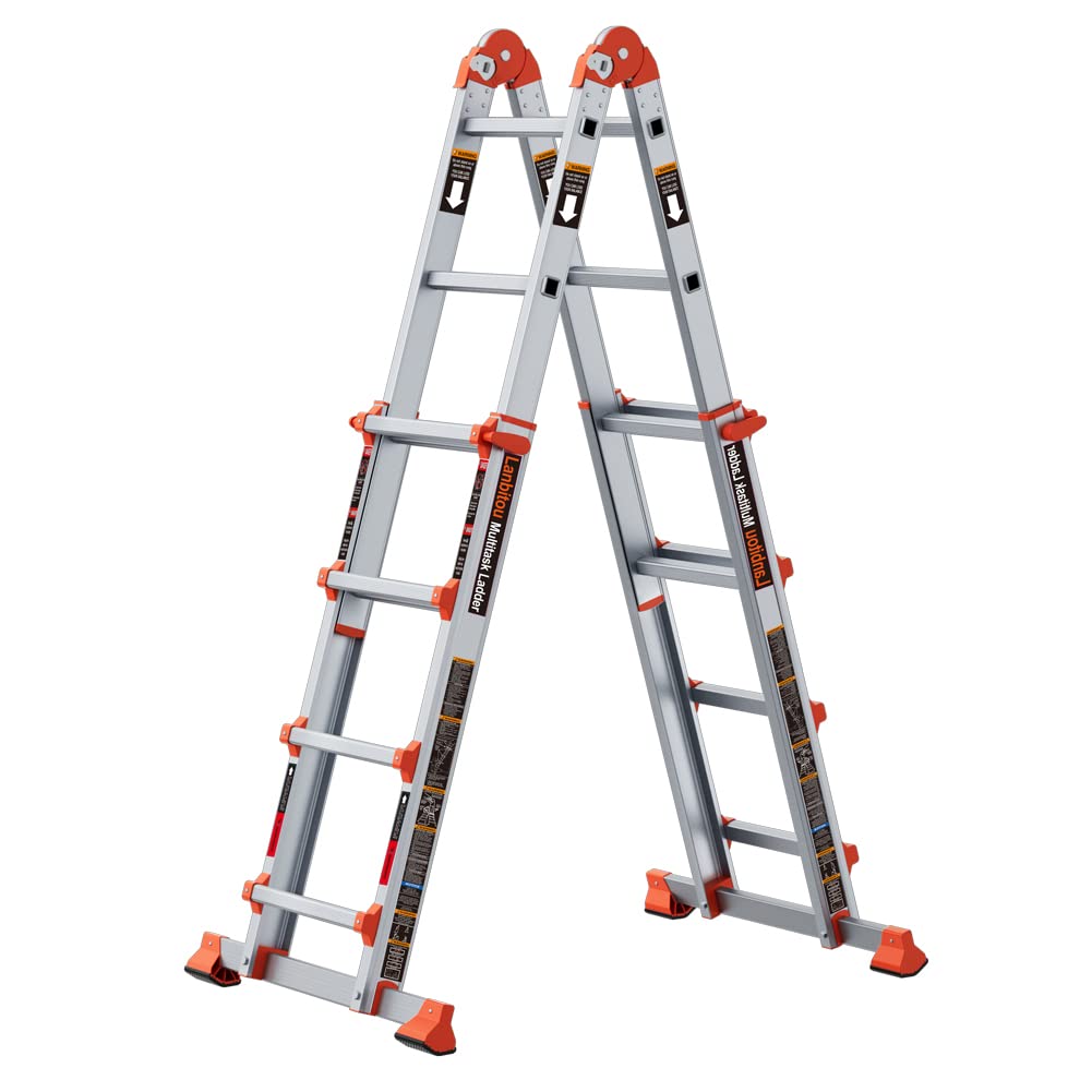 LANBITOU Ladder: 14 ft Anti-Slip A-Frame Multi-Position Folding Ladder