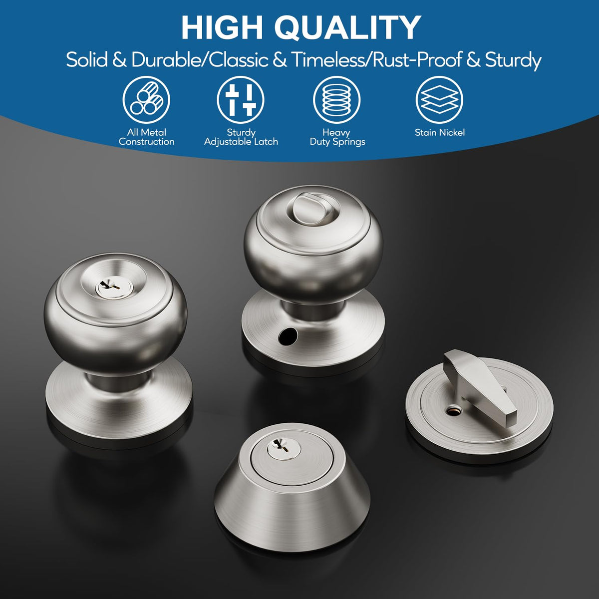 Lanwandeng 1 Set All Keyed Alike Entry Door Knobs & Single Cylinder Deadbolt — Satin Nickel Front Door Lock Set
