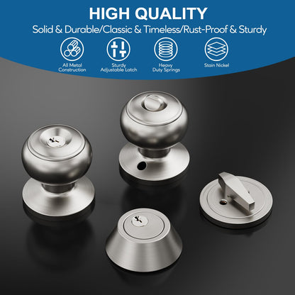 Lanwandeng 1 Set All Keyed Alike Entry Door Knobs & Single Cylinder Deadbolt — Satin Nickel Front Door Lock Set