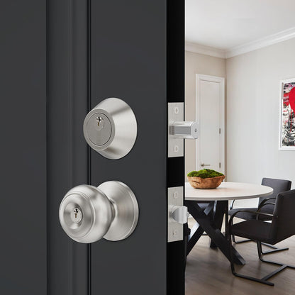 Lanwandeng 1 Set All Keyed Alike Entry Door Knobs & Single Cylinder Deadbolt — Satin Nickel Front Door Lock Set
