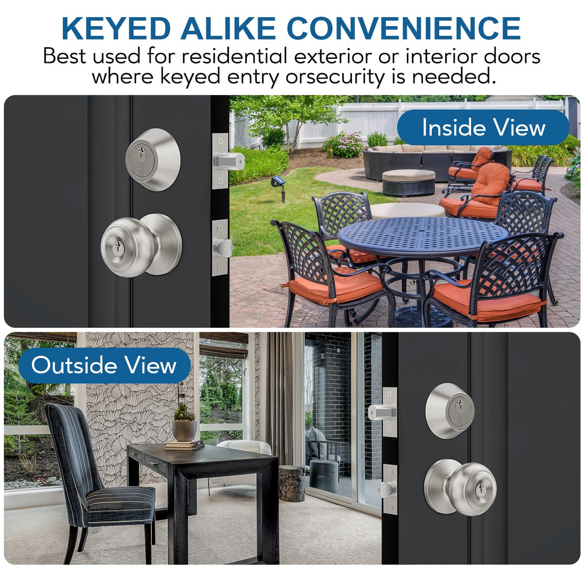 Lanwandeng 1 Set All Keyed Alike Entry Door Knobs & Single Cylinder Deadbolt — Satin Nickel Front Door Lock Set