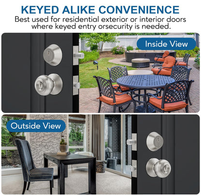 Lanwandeng 1 Set All Keyed Alike Entry Door Knobs & Single Cylinder Deadbolt — Satin Nickel Front Door Lock Set