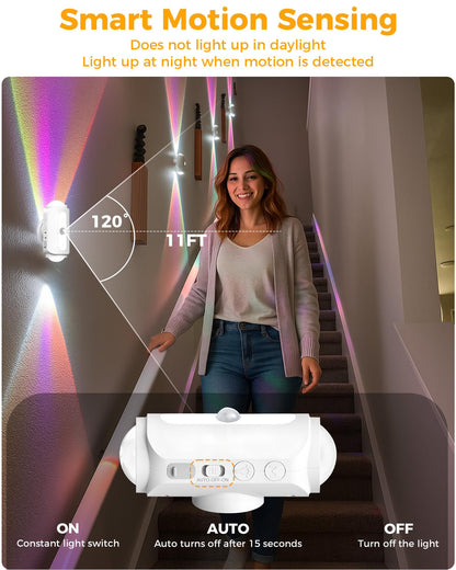Lazukes Motion Sensor Wall Light 2-Pack — Rechargeable RGB Sconce, No-Drill Peel & Stick