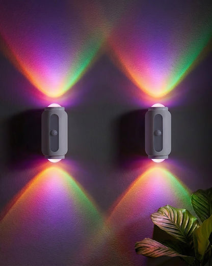 Lazukes Motion Sensor Wall Light 2-Pack — Rechargeable RGB Sconce, No-Drill Peel & Stick