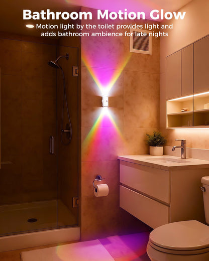 Lazukes Motion Sensor Wall Light 2-Pack — Rechargeable RGB Sconce, No-Drill Peel & Stick