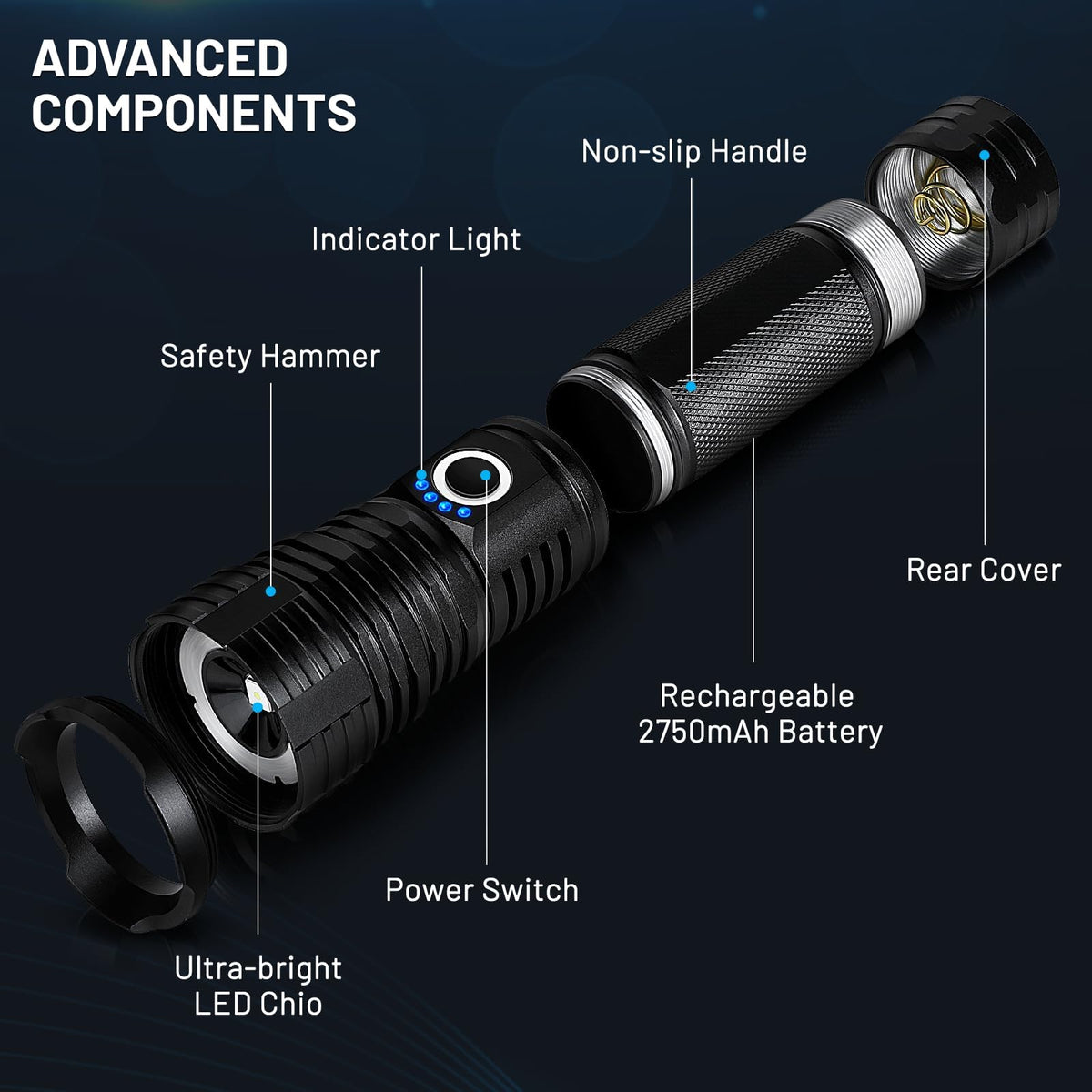 LBE 99,000 Lumen LED Flashlights 2-Pack | Rechargeable, 5 Modes, 18H Runtime, IPX7 Waterproof