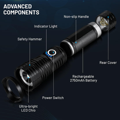 LBE 99,000 Lumen LED Flashlights 2-Pack | Rechargeable, 5 Modes, 18H Runtime, IPX7 Waterproof