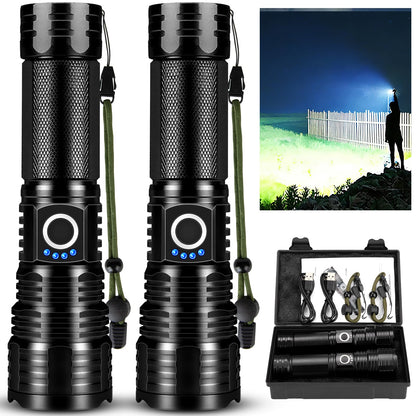 LBE 99,000 Lumen LED Flashlights 2-Pack | Rechargeable, 5 Modes, 18H Runtime, IPX7 Waterproof