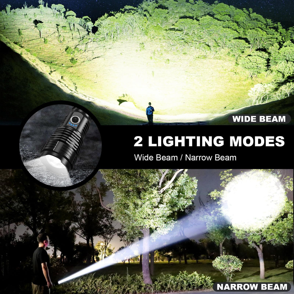 LBE 99,000 Lumen LED Flashlights 2-Pack | Rechargeable, 5 Modes, 18H Runtime, IPX7 Waterproof