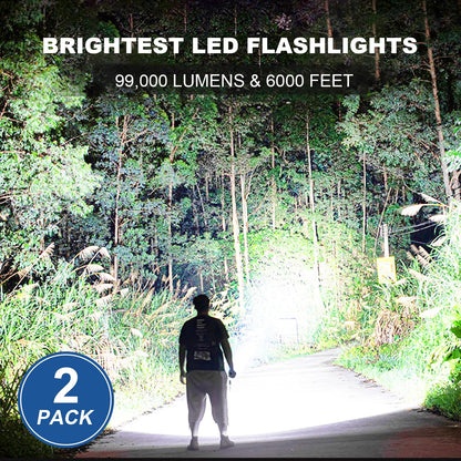 LBE 99,000 Lumen LED Flashlights 2-Pack | Rechargeable, 5 Modes, 18H Runtime, IPX7 Waterproof