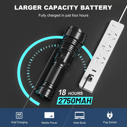 LBE 99,000 Lumen LED Flashlights 2-Pack | Rechargeable, 5 Modes, 18H Runtime, IPX7 Waterproof