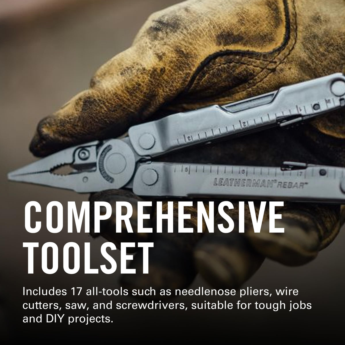 Leatherman Rebar Multitool — 17 Tools, Stainless Steel, Replaceable Wire Cutters
