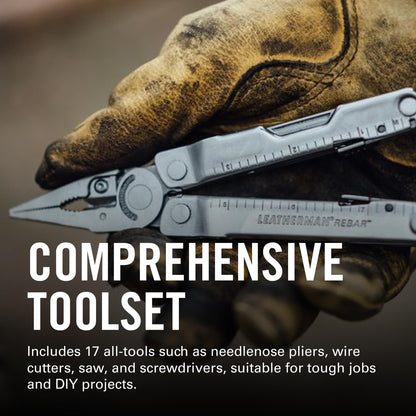 Leatherman Rebar Multitool — 17 Tools, Stainless Steel, Replaceable Wire Cutters