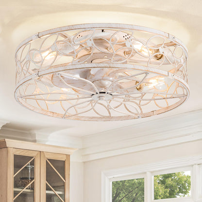 LEDIARY 20-Inch Caged Ceiling Fan with Lights Remote & App Control (White Gold)