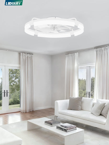 LEDIARY 24-inch Ceiling Fans with Lights & Remote — Low Profile Flush Mount, 3 CCT, Stepless Dimming, 6-Speed DC Motor, App & Remote
