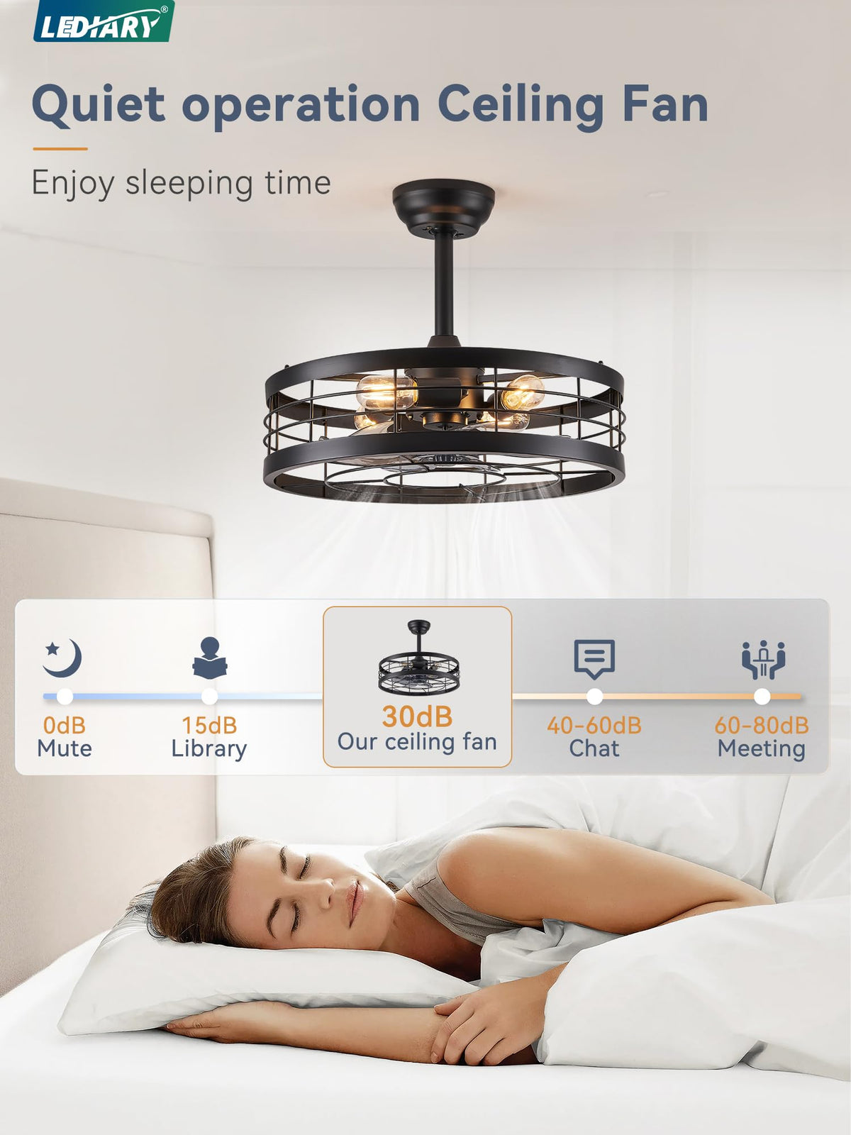 LEDIARY 20-Inch Fandelier Caged Ceiling Fan with Light | Remote, 6 Speed, Timing – Black