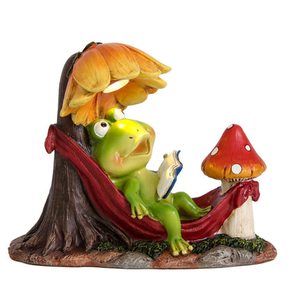 Leekung Solar Frog Garden Decor - Reading Frog with Solar Light